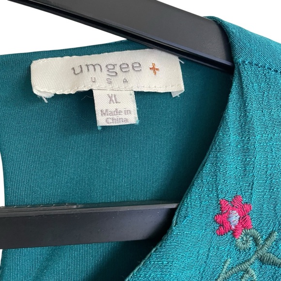 Umgee Teal Floral Embroidered Long Sleeve Dress XL - Picture 3 of 7